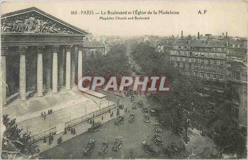 CPA Paris Le Boulevard et l'Eglise de la Madeleine 
