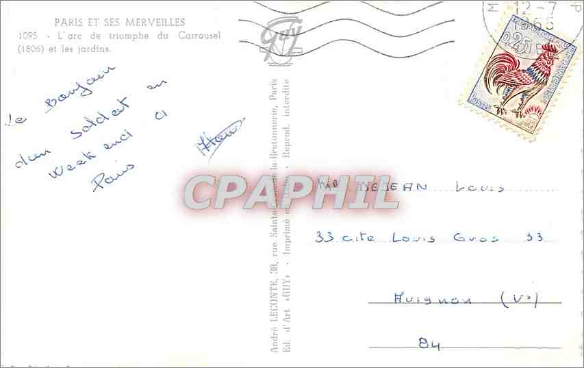 CPA L'Arc de Triomphe du Carrousel et les jardins  — Rückseite