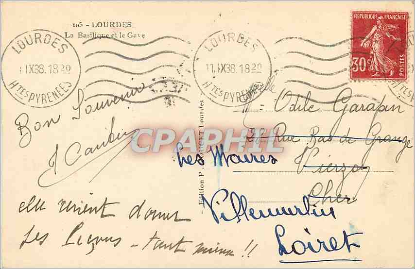 CPA Lourdes La Basilique et le Gave  — Verso