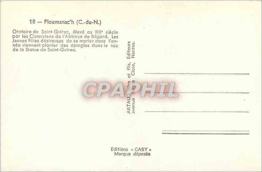 CPA Ploumanac'h C du N Oratoire de Saint Guirec  — Rückseite