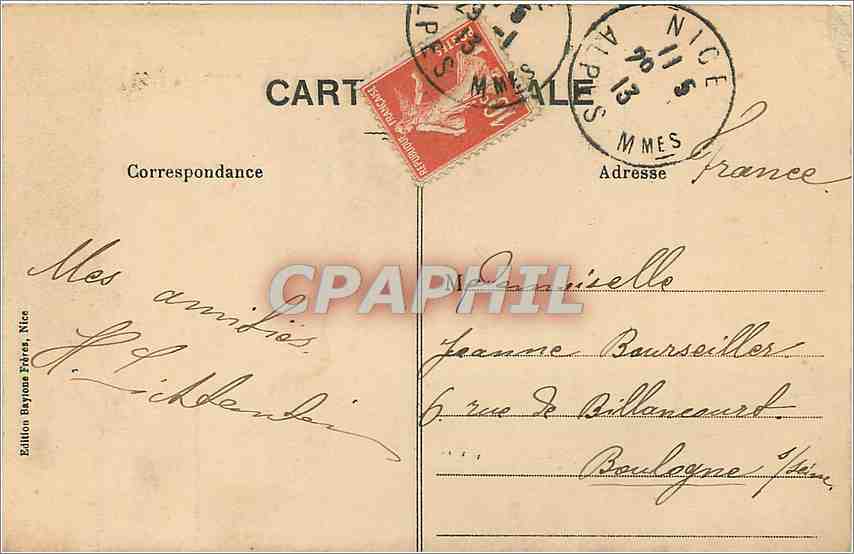 CPA Nice Les Nouveaux Jardins  — Verso