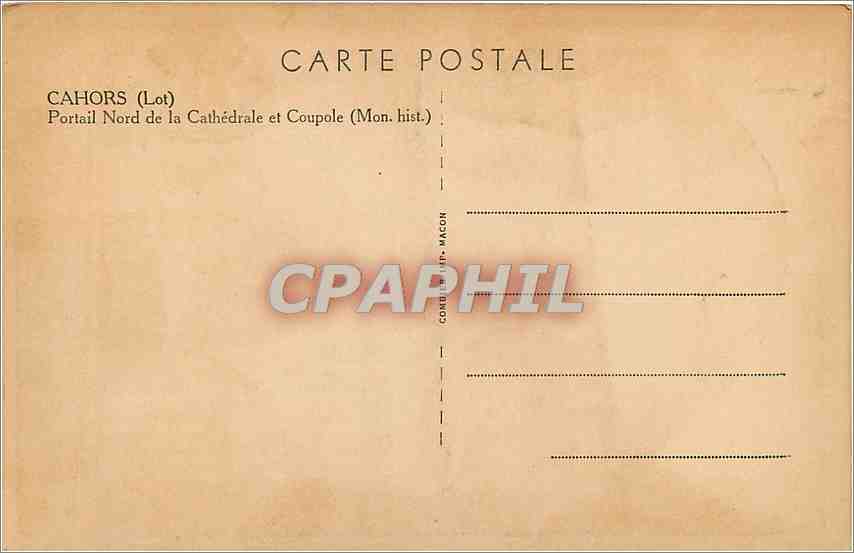 Cahors (Lot) — Portail Nord de la Cathédrale et Coupole (Mon. hist.) — Éditeur non identifié — Back