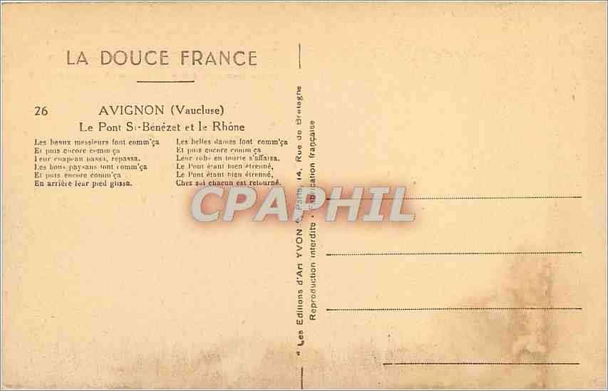 CPA Avignon Vaucluse Le Pont St Benezet et le Rhone  — Rückseite