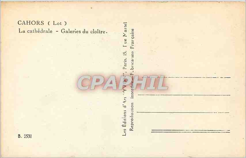 CPA Cahors Lot La Cathedrale Galeries du cloitre  — Rückseite