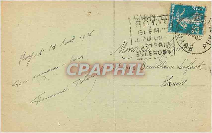 CPA Puy de Dome Royat Le Grand Hotel  — Rückseite