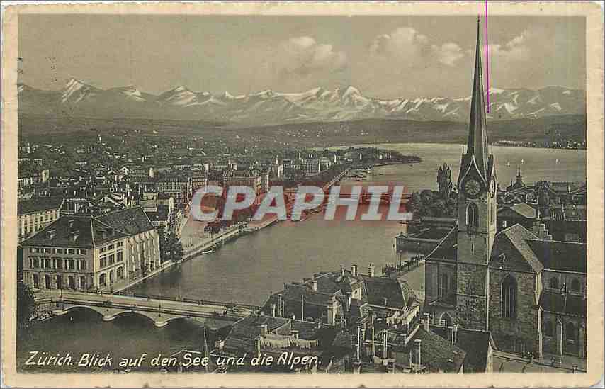 CPA Zurich Blick auf den See und die Alpen 