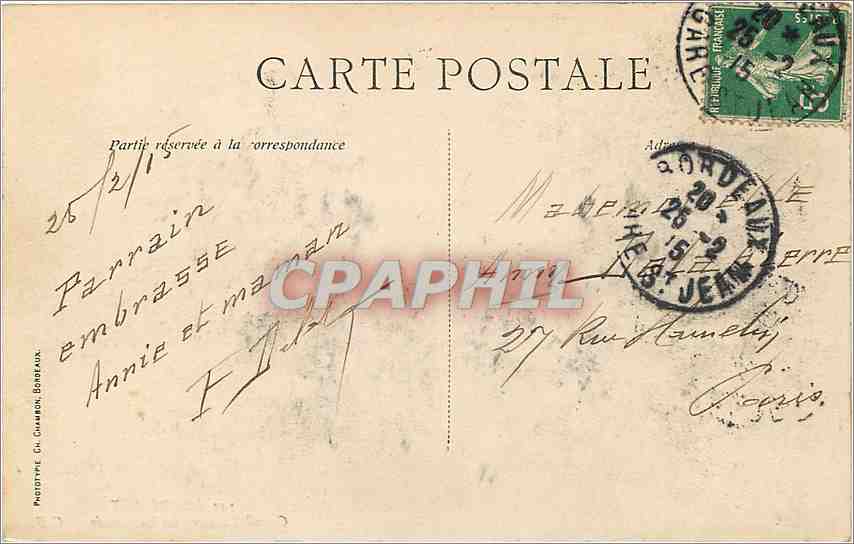 CPA Bordeaux Grand Theatre La Colonnade  — Verso