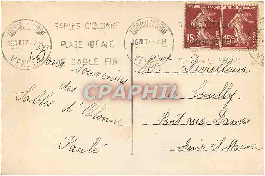 CPA Les Sables d'Olonne Vendee Vue generale de la Plage  — Rückseite