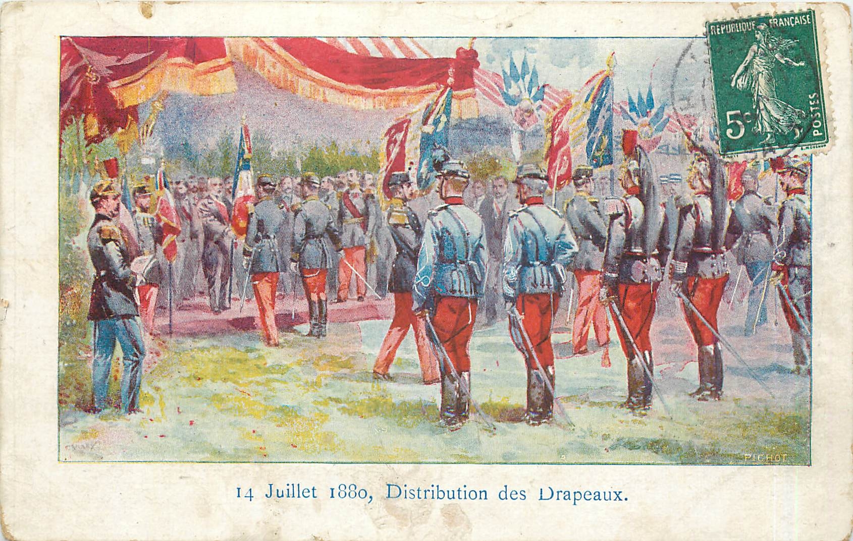 CPA Juillet 1880 Distribution des Drapeaux Militaria