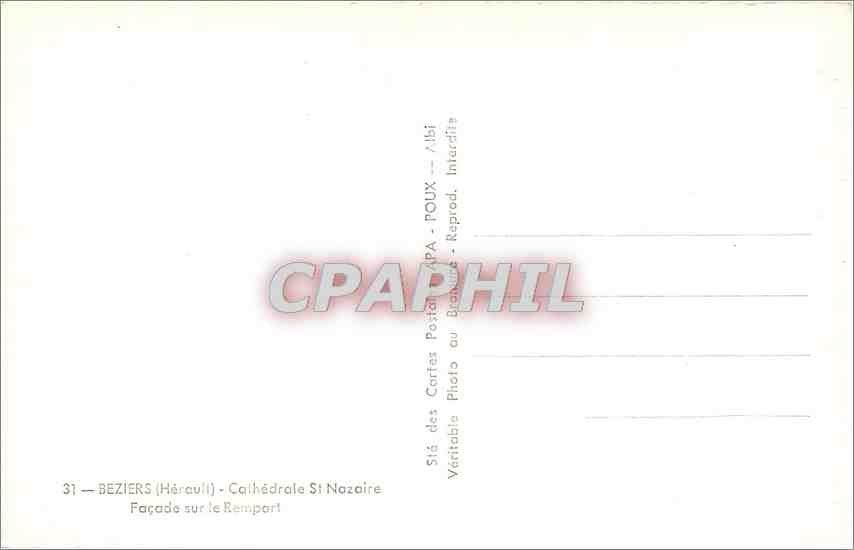 CPM Beziers Herault Cathedrale St Nazaire Facade sur le Rempart  — Back