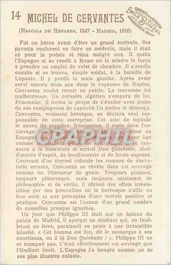 Miguel de Cervantes — Éditeur J. Girven, Imp. Toulicuef, Paris — N°14 — Verso