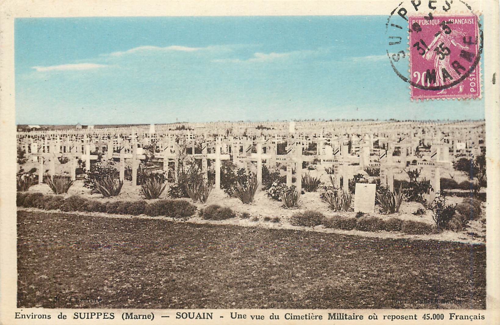 Surroundings of SUIPPES (Marne) — SOUAIN — View of the Military Cemetery where 45,000 Frenchmen rest