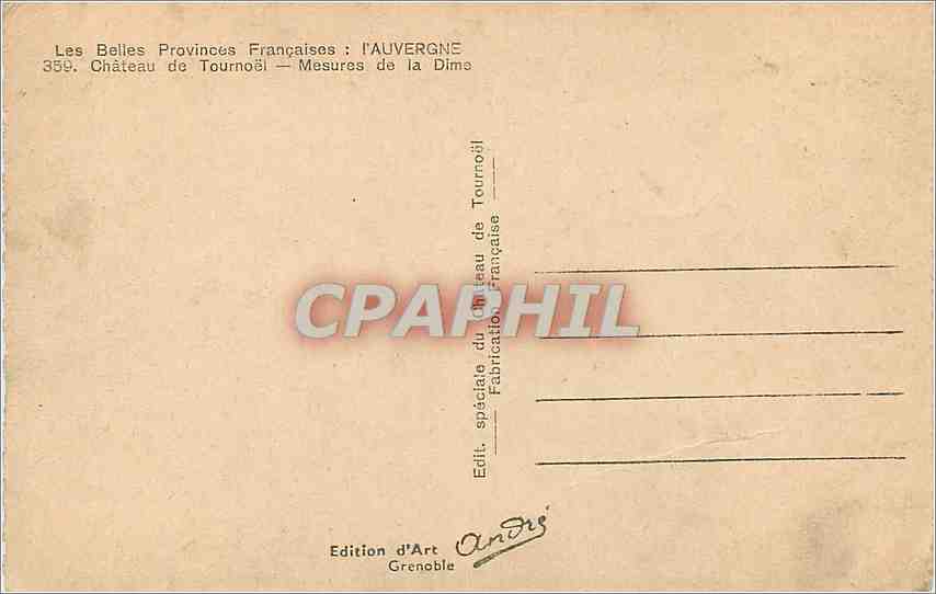 Mesures de la Dîme — Château de Tournœil — Édition d'Art Grenoble — Rückseite