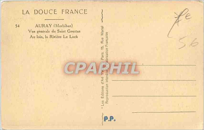 CPA Auray Morbihan Vue generale de Saint Goustan Au loin la Riviere Le Loch  — Verso