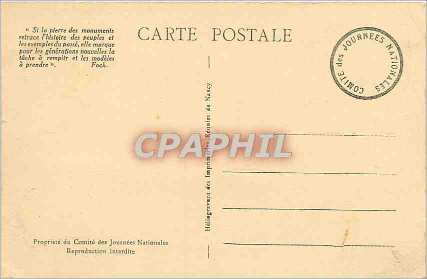 CPA Journees Nationales de Juillet 1929  — Back