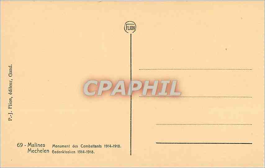 CPA Malines Monument des Combattants 1914 1918 Militaria — Back