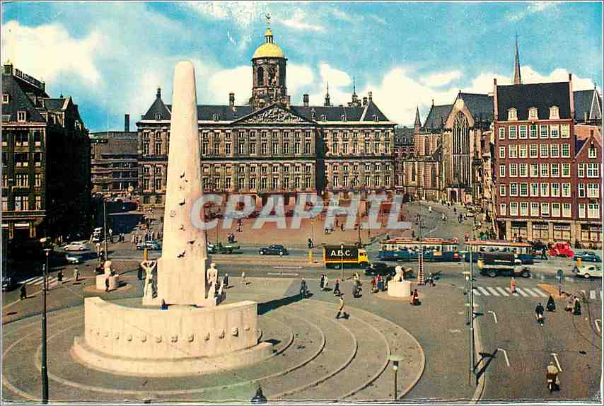 CPM Amsterdam Dam met Koninklijk Paleis en Nationaal Monument Gedrukt in Nederland 