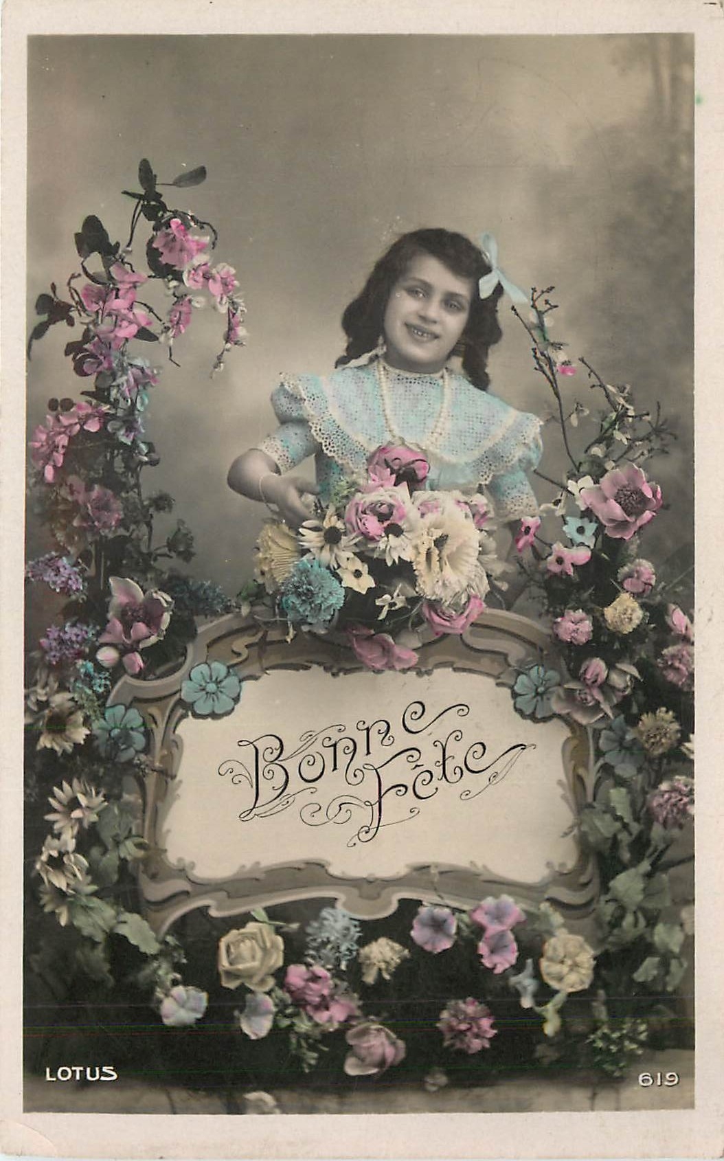 Smiling Girl with Bouquet — Happy Birthday — LOTUS 619