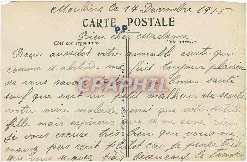 CPA A Madame et Monsieur H Simon d'Arnonville Amitie et gratitude  — Rückseite