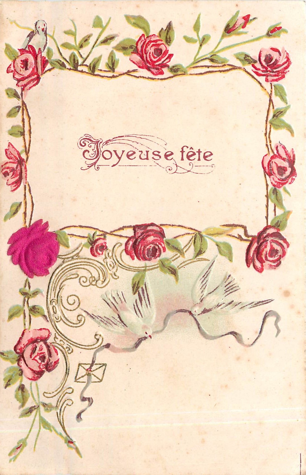 CPA Joyeuse Fete Fleurs Colombe