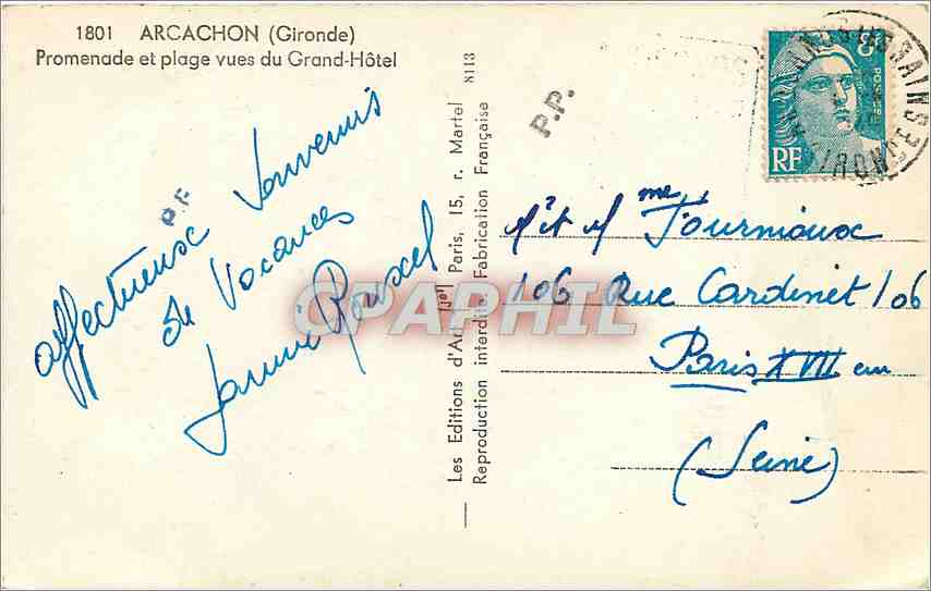 CPA Arcachon Gironde Promenade et plage vues du Grand Hotel  — Rückseite