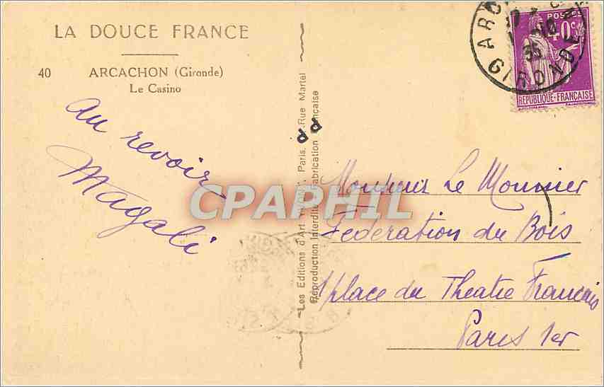 CPA Arcachon Gironde Le Casino  — Rückseite