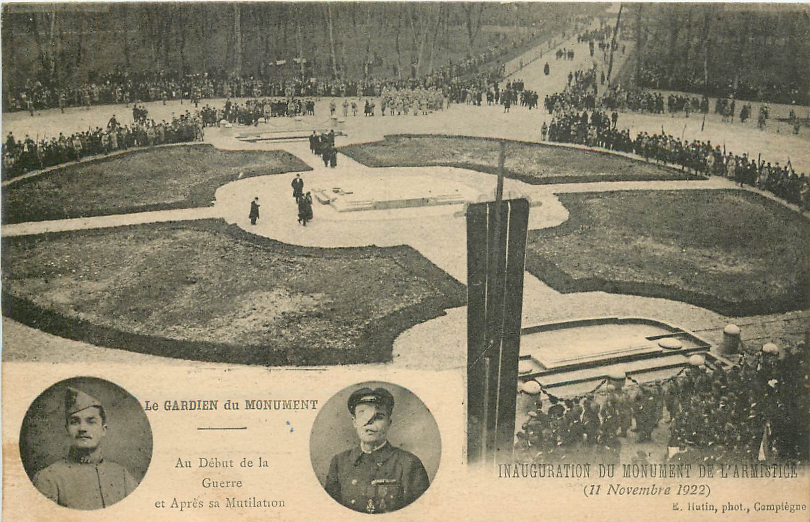 CPA Le Gardien du Monument Au Debut de la Guerre et Apres sa Mutilation Inauguration du Monument de 