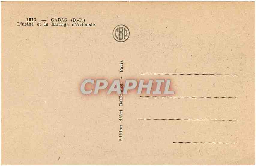 CPA Gabas BP l'Usine et le barrage d'Artouste  — Rückseite