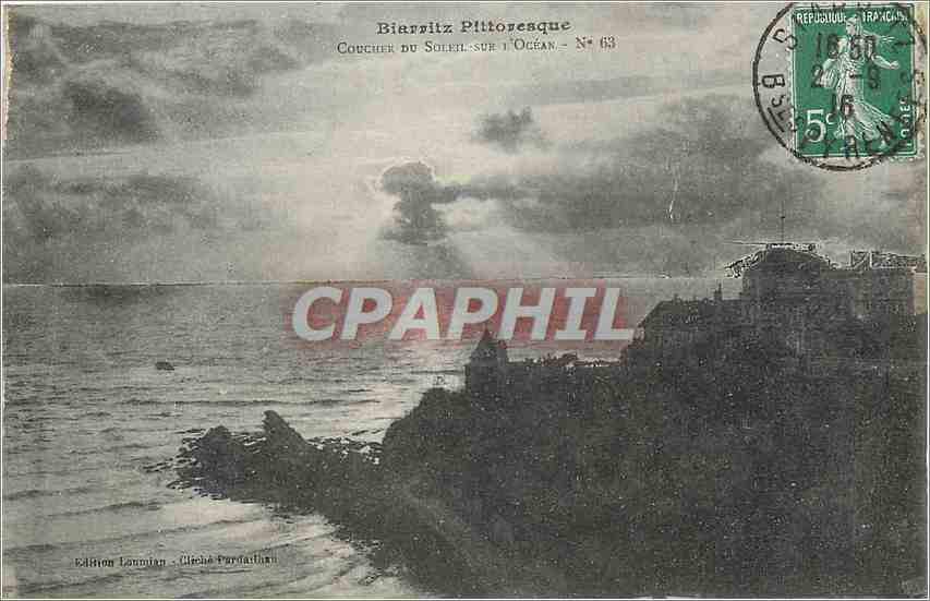 CPA Biarritz Pittoresque Coucher du Soleil sur l'Ocean 