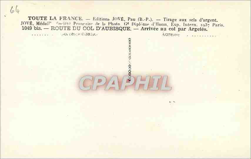 CPA Jove Pau BP Tirage aux sels d'Argent  — Rückseite