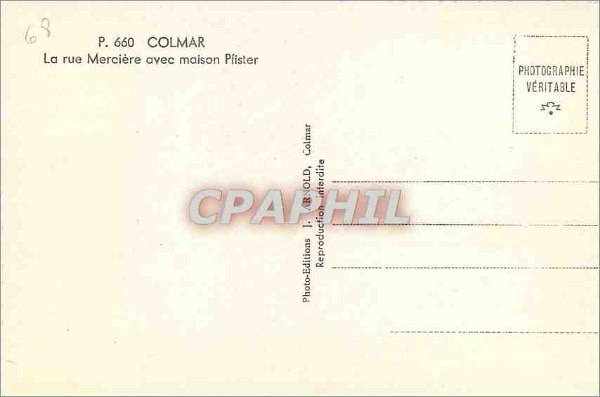 CPA Colmar La Rue Merciere avec maison Pfister  — Rückseite