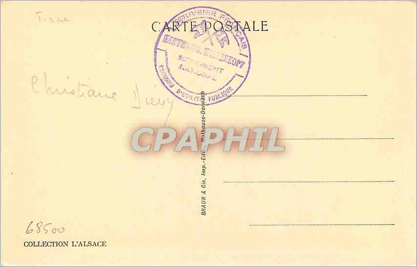 CPA Hartmannswillerkopf Vieil Armand Vue d'Ensemble du Monument National  — Rückseite
