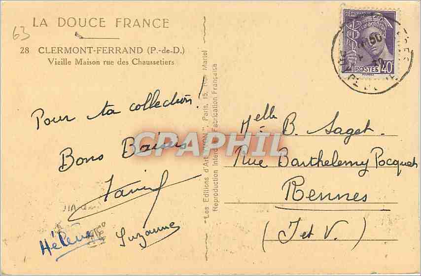 CPA Clermont Ferrand P de D Vieille Maison rue des Chaussetiers  — Verso