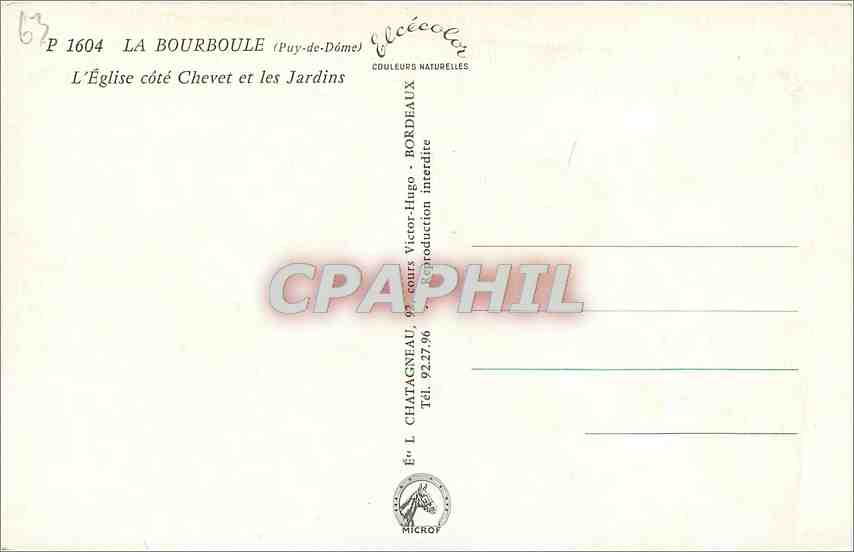 CPM La Bourboule L'Eglise cote Chevet et les Jardins  — Rückseite