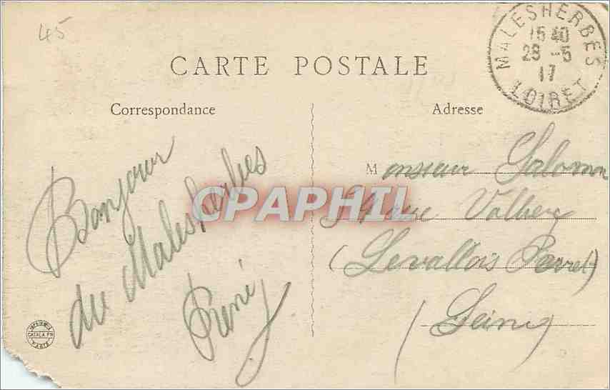CPA Malesherbes L'Essonne au Pont du Couvent  — Back