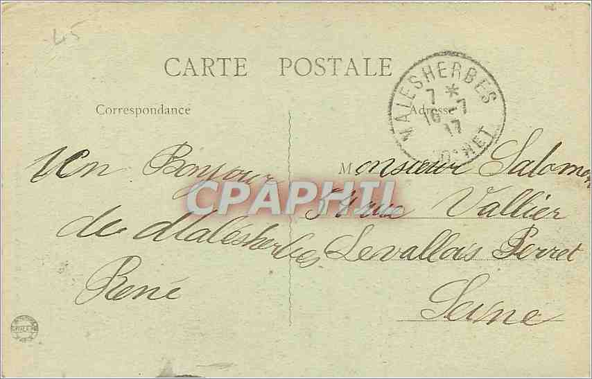 CPA Malesherbes Rochers du Carquelin  — Back