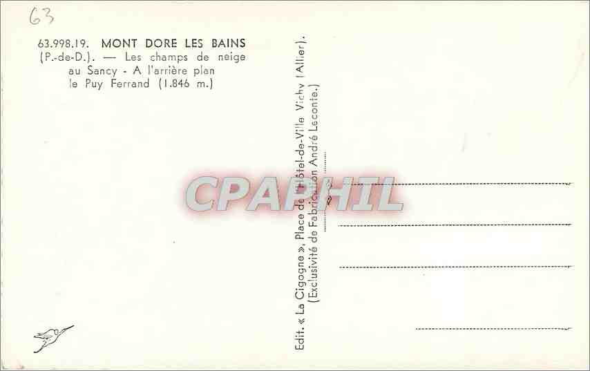 CPM Mont Dore Les Bains Les Champs de neige au Sancy A l'Arriere de neige au Sancy  — Rückseite