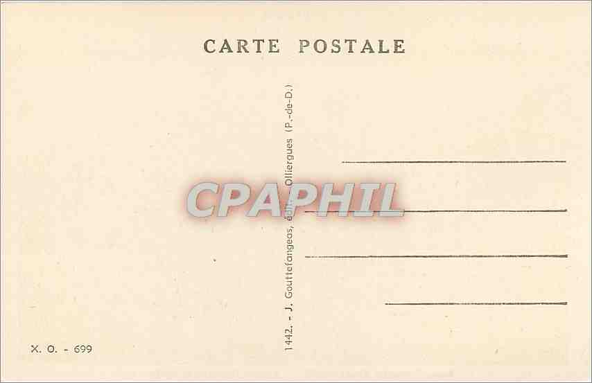 Roches Tuillières et Sanadoire — Route Thermale d'Auvergne — Éditeur X.O. n° 699 — Verso