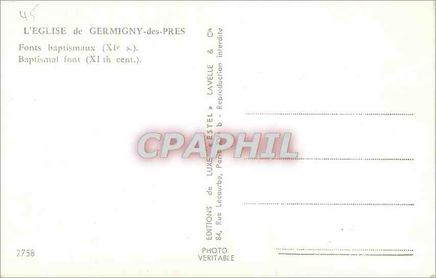 CPM L'Eglise de Germigny des Pres Fonts Baptismaus  — Rückseite