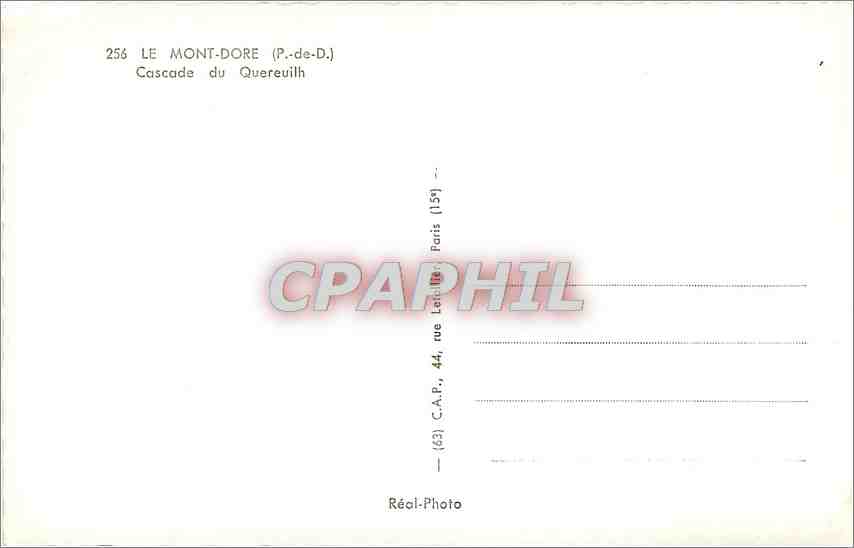 CPM Le Mont Dore P de D Cascade du Quereuilh  — Verso