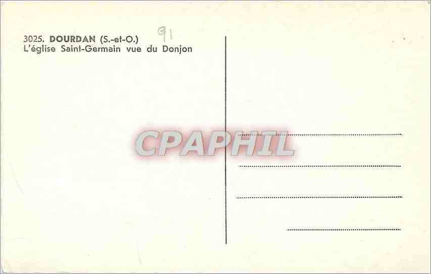 CPA Dourdan S et O L'Eglise Saint Germain vue du Donjon  — Rückseite