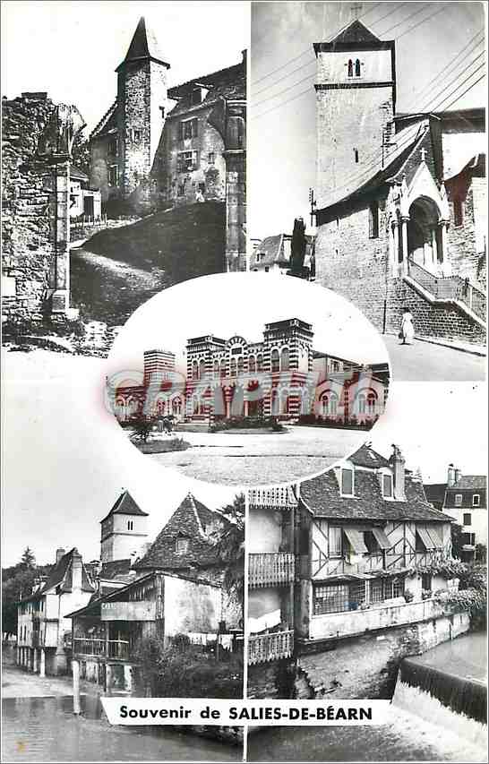 CPM Souvenir de Salies de Bearn Salies de Bearn Chateau Eglise Etablissement Thermal Vieilles Maison