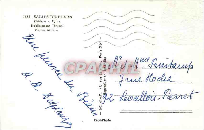 CPM Souvenir de Salies de Bearn Salies de Bearn Chateau Eglise Etablissement Thermal Vieilles Maison — Rückseite