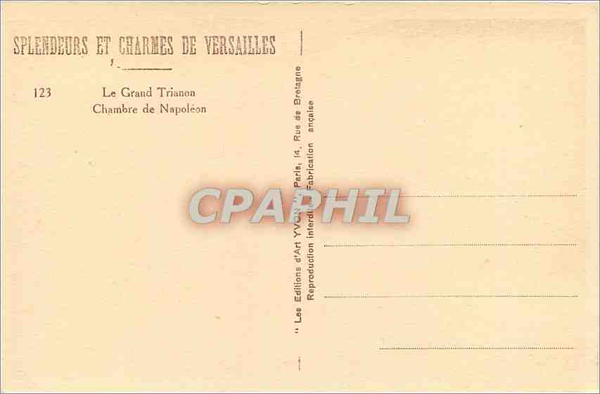CPA Le Grand Trianon Chambre de Napoleon  — Verso