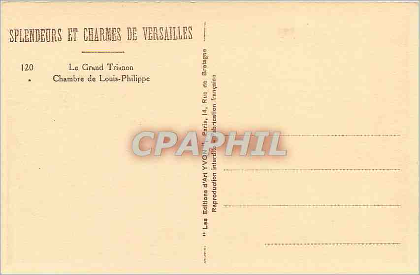 CPA Versailles Le Grand Trianon Chambre de Louis Philippe  — Verso