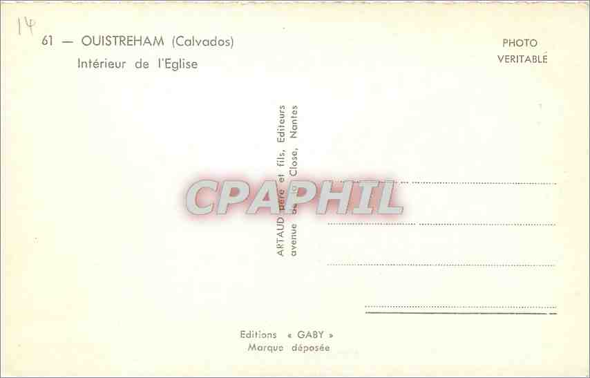 CPM Ouistreham Calvados Interieur de l'Eglise  — Rückseite