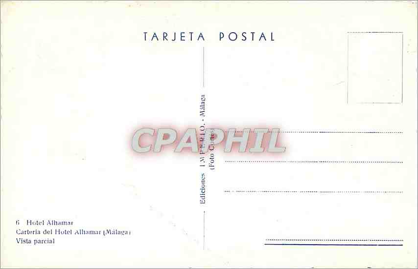 CPM Hotel Alhamar Carteria del Hotel Alhamar Malaga Vista parcial  — Rückseite