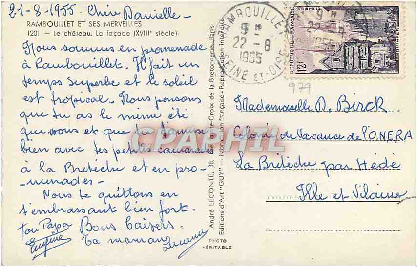 CPM Rambouillet et ses Merveilles Le Chateau Le facade  — Back
