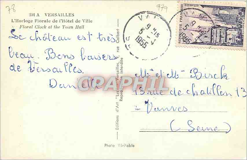 CPA Versailles L'Horloge Florale de l'Hotel de Ville  — Verso