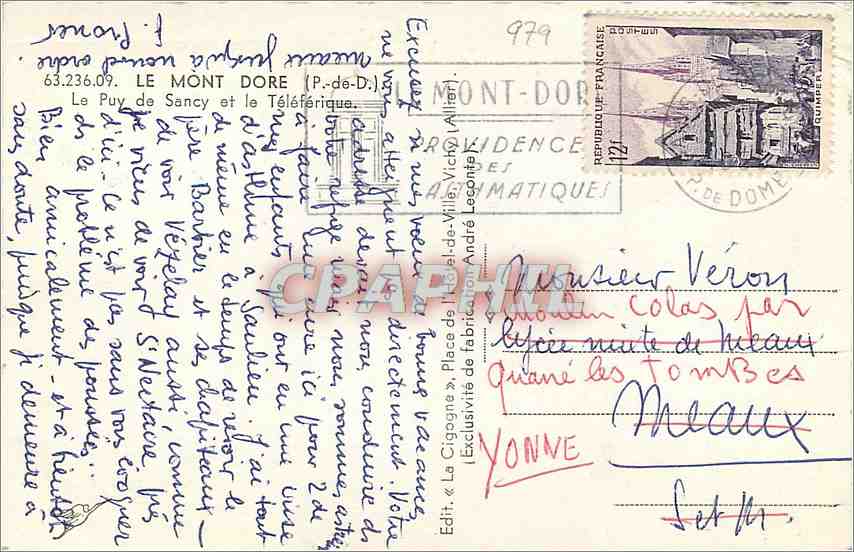 CPM Le Mont Dore P de D Le Puy de Sancy et le Teleferique  — Verso
